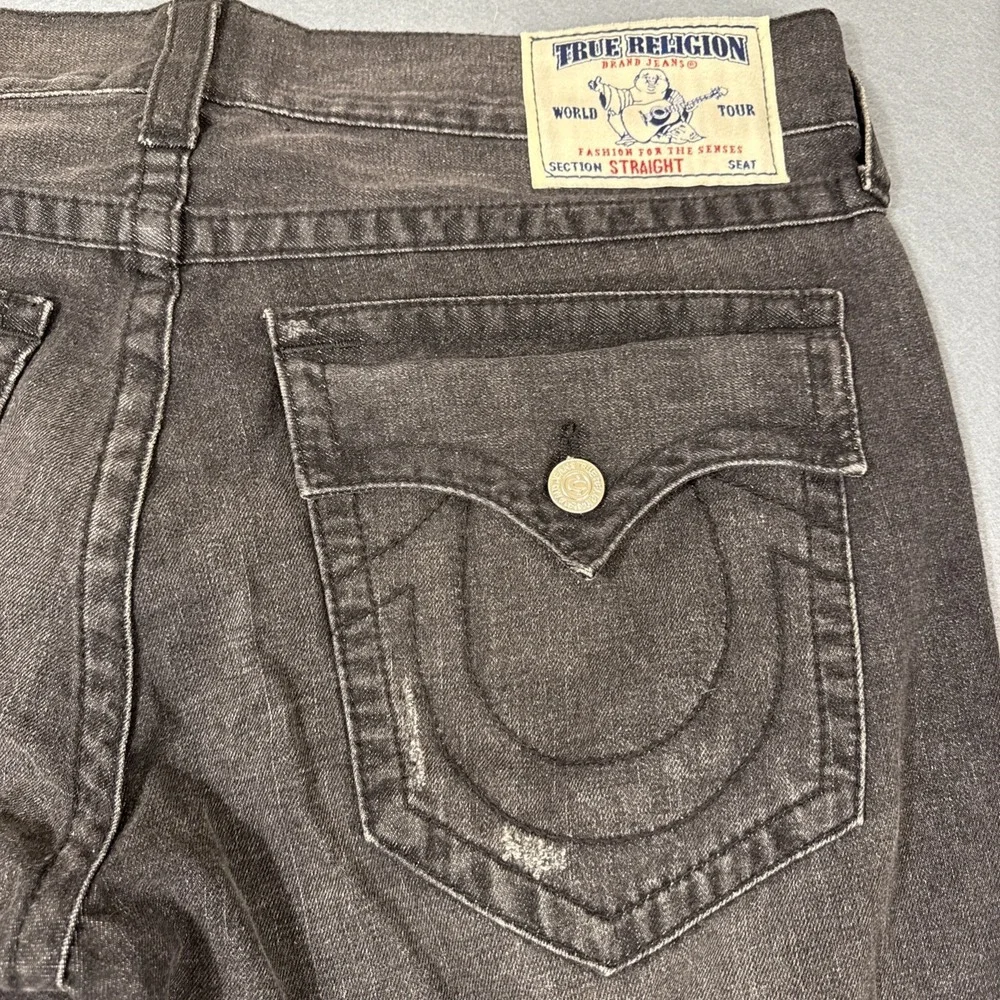 JEANS‎ STRAIGHT True Religion MENS 36X32 Black Flap Pockets Dark Wash